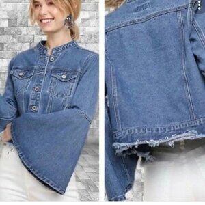 UMGEE Boho Denim Jacket with Bell Sleeves Sz Large